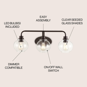 Sandrine Iron/Seeded Glass Cottage Rustic LED Vanity Light